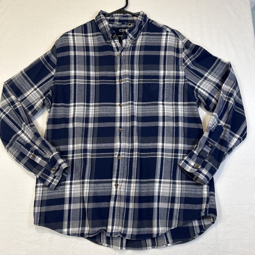 Chaps Mens Long Sleeve Brushed Flannel Shirt Button Down Size XL Blue Plaid
